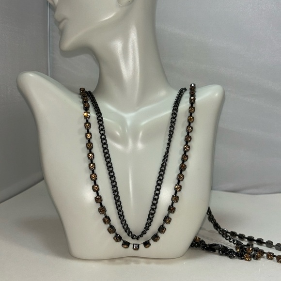 CHICO’S 18” long 2 tier necklace metal and rhinestones - Picture 1 of 7